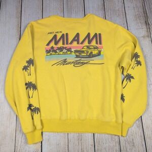 Ford Mustang Miami Sweatshirt‎ XL Yellow Palm Tree Graphic Crew Neck Pullover